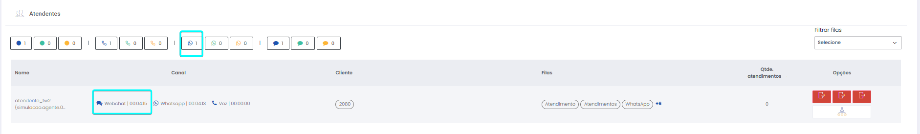 Atendente está logado em filas do canal WebChat, mas nenhum atendimento entrou nas filas. Sessões não é carregada no Monitoramento porque não existe nenhum contato de cliente pelas filas.